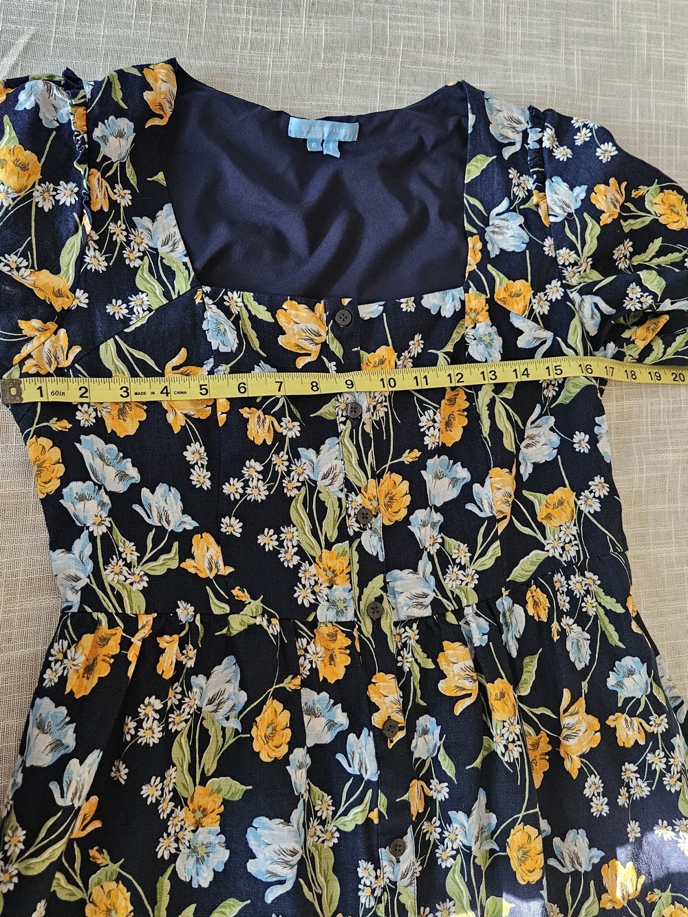 Draper James Floral Linen Square Neck Dress with Pockets Size 6 - Picture 13 of 16